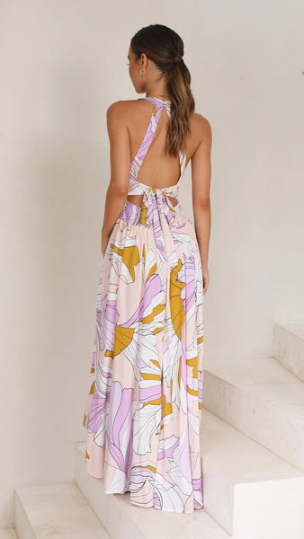 Lavender Floral Sleeveless Midi Dress