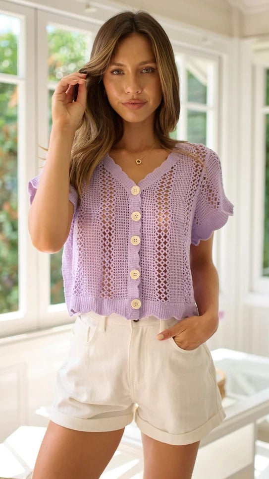 Purple Crochet Knit Crop Top