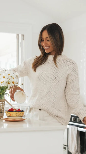 Beige Ribbed Knit Sweater
