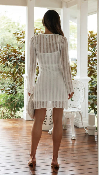 White Stripe Textured Mini Dress