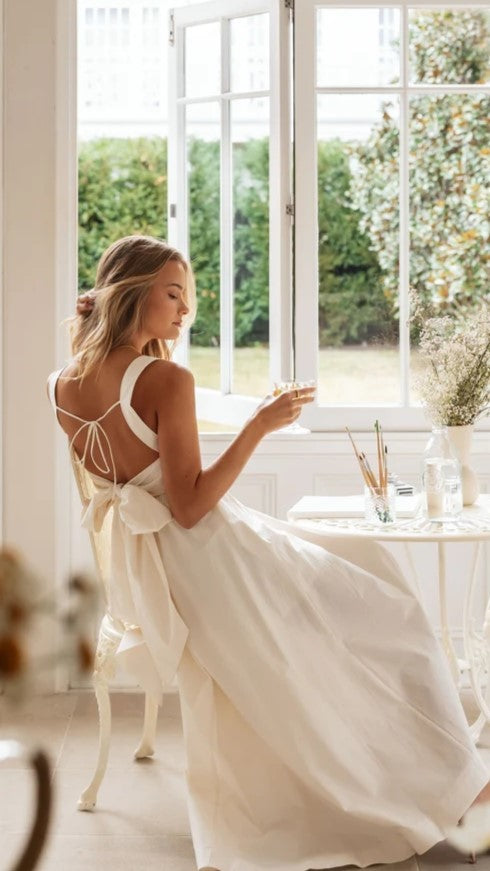 Beige Back Bowtie Midi Dress