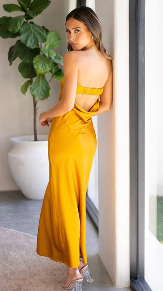 Yellow Strapless Midi Dress