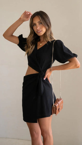 Black Cutout Waist Mini Dress