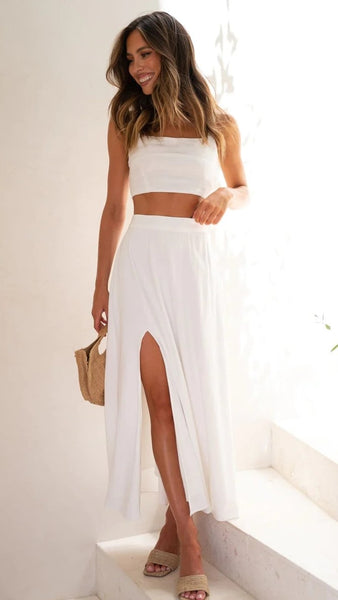 White High Slit Midi Skirts