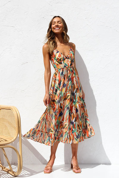 Multiclor Print Slip Midi Dress