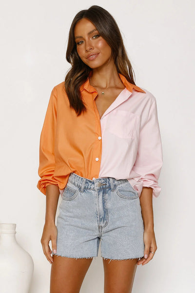 Orange Pink Button Down Shirt