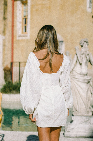 White Long Sleeves Textured Mini Dress