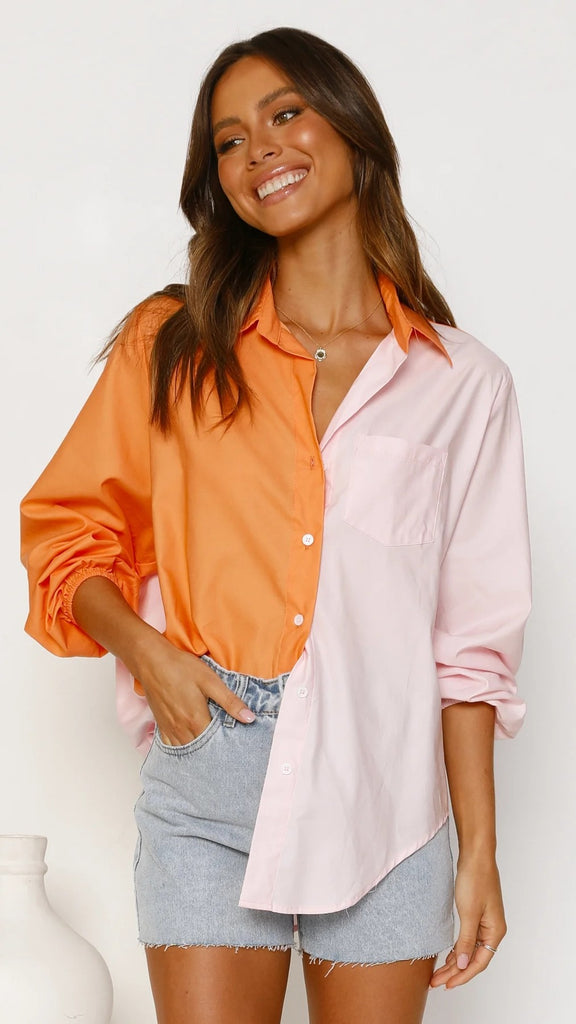 Orange Pink Button Down Shirt