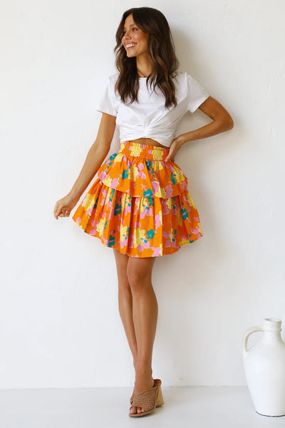 Orange Floral Mini Skirt