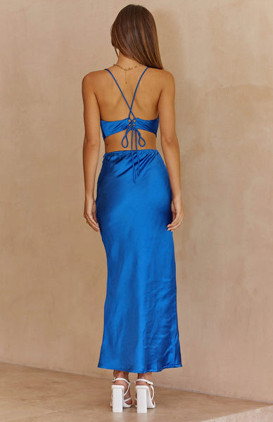 Royal Blue Satin Midi Dress