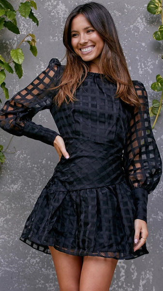 Black Plaid Textured Mini Dress