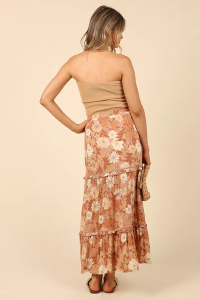 Brown Floral Midi Skirts