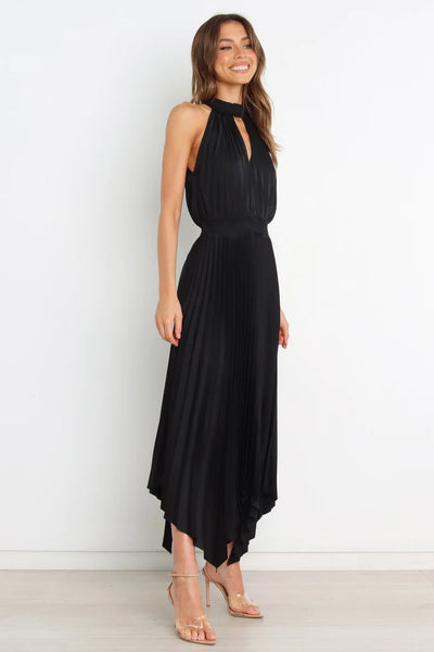 Black Elegant Halter Midi Dress