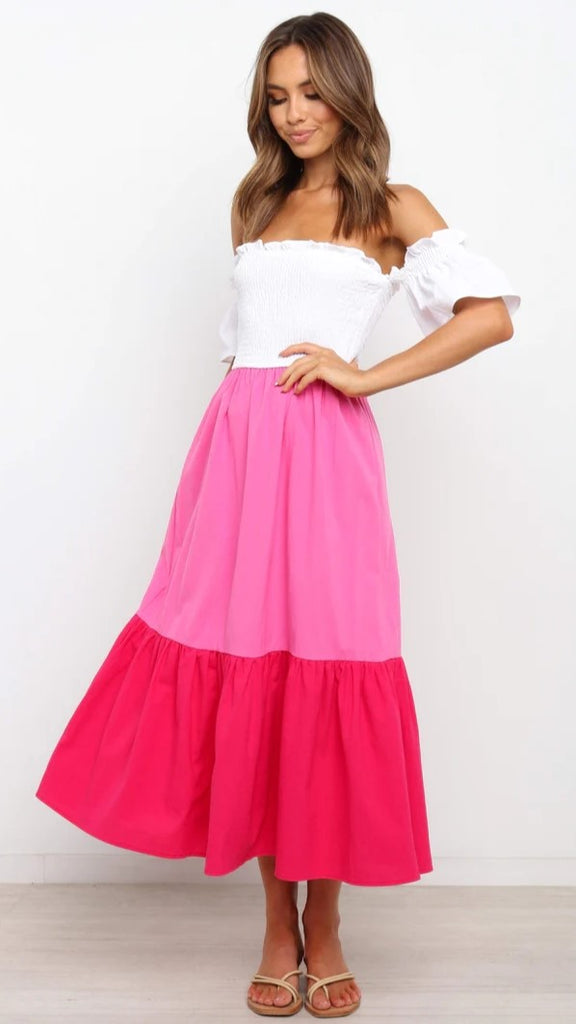 Hot Pink Color Block Midi Dress