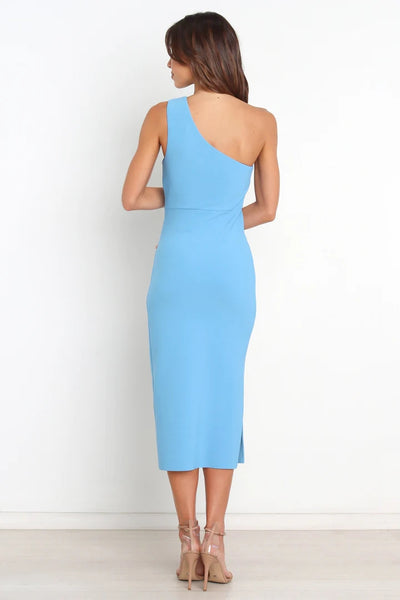 Light Blue One Shoulder Midi Dress
