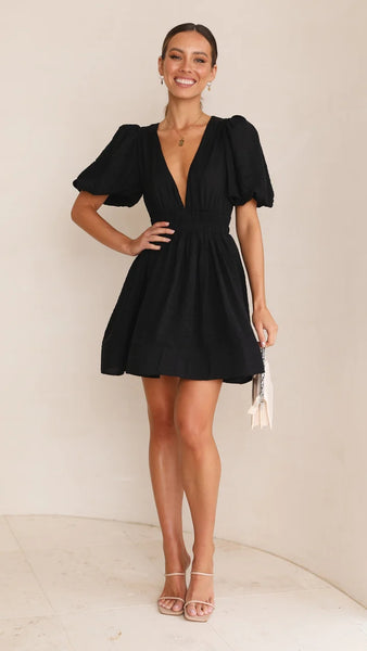 Black Plunging V Neck Mini Dress