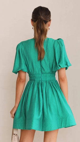 Green Plunging V Neck Mini Dress