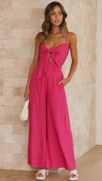 Hot Pink Front Bowtie Jumpsuit