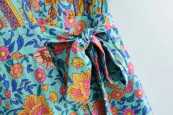 Graceful Teal Floral Sun Dress