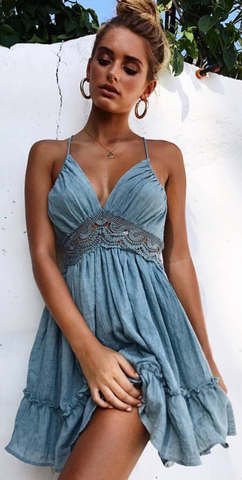 Blue Lace Insert Cami Dress