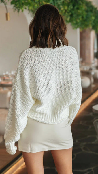 White Textured Knit Sweater