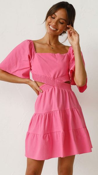 Hot Pink Cutout Waist Mini Dress