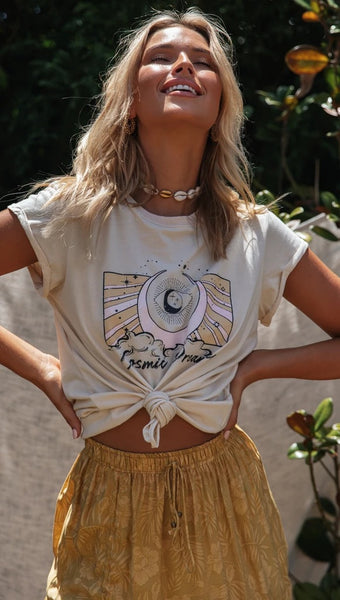 Beige Graphic Knot Cropped Tee