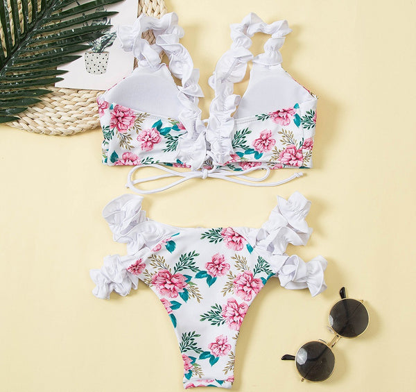 Rose Print Ruffled Straps Triangle Bikini Sets – Gabi Swimwear