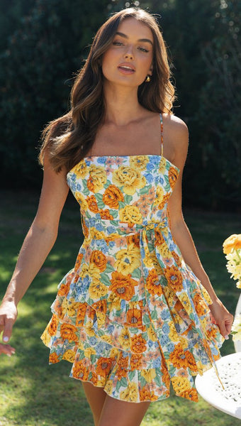 Colorful Floral Backless Slip Dress
