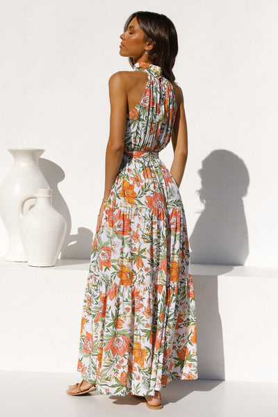 Floral Foliage Print Sleeveless Midi Dress