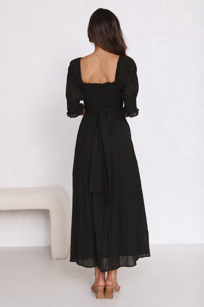 Black Solid Front Twist Midi Dress