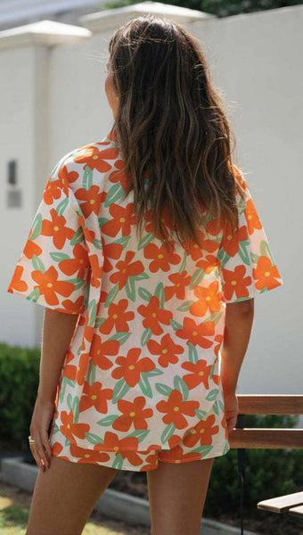 Orange Floral Shirt and Shorts Matching Sets