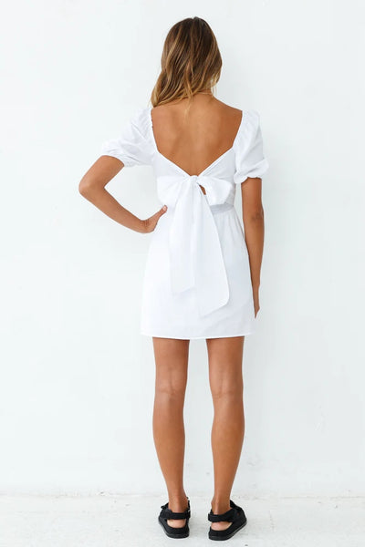 White Square Neckline Mini Dress