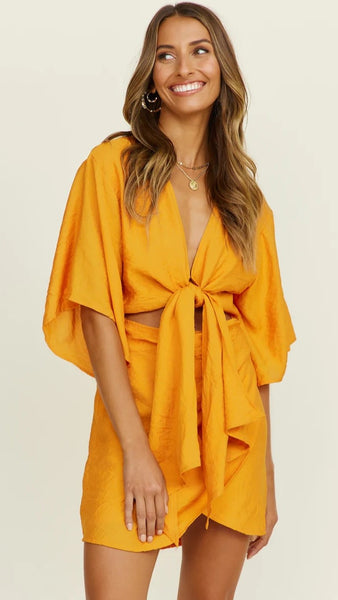 Orange Waist Knot Mini Dress