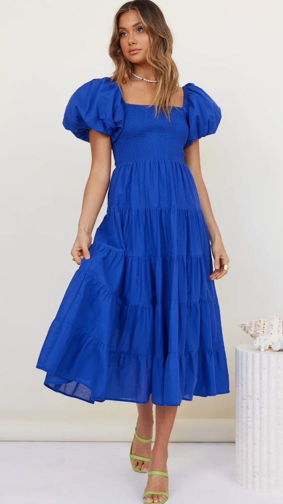Royal Blue Tiered Midi Dress