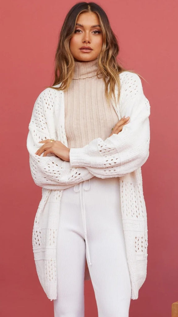 White Crochet Knit Cardigan