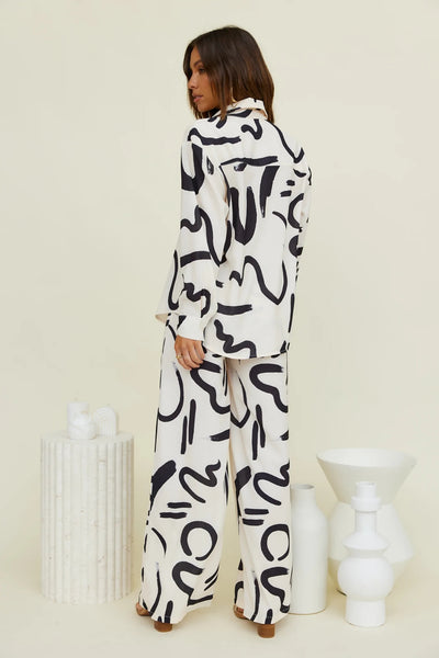 Abstract Print Top and Pants Sets