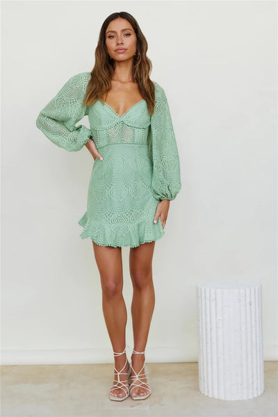 Sage Green Long Sleeves Mini Dress