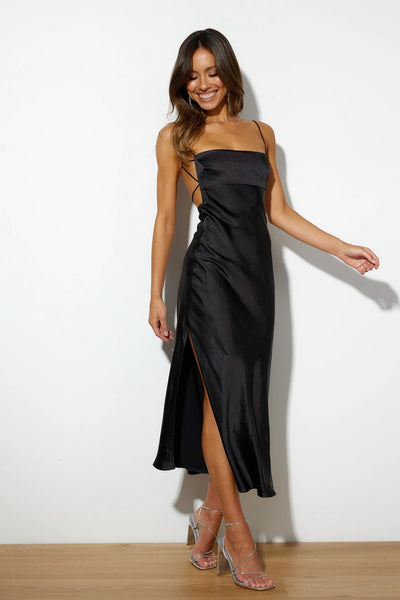 Black Slip Backless Midi Dress
