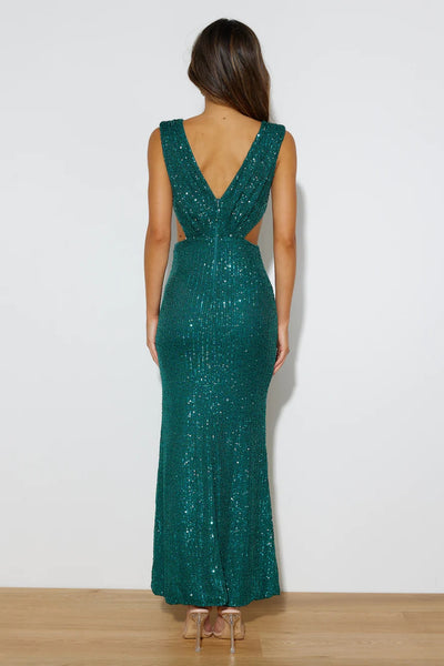 Forest Green Sequin Maxi Party Dress