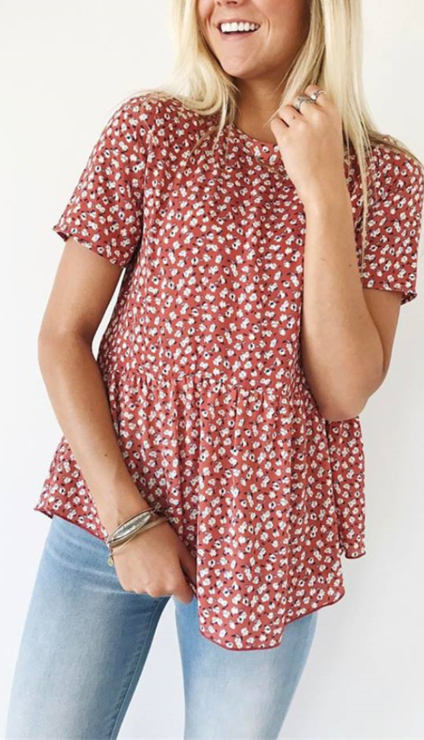 Red Floral Short Sleeve Tee – Gabi Swimwear