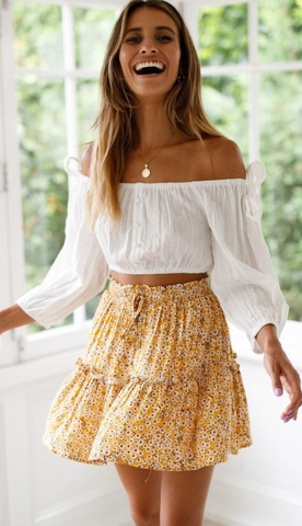 Yellow Floral Withdraw Mini Skirt