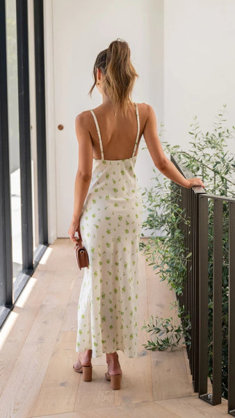 Light Green Floral Slip Midi Dress