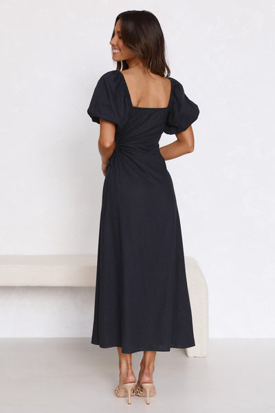 Black Squsre Neckline Midi Dress