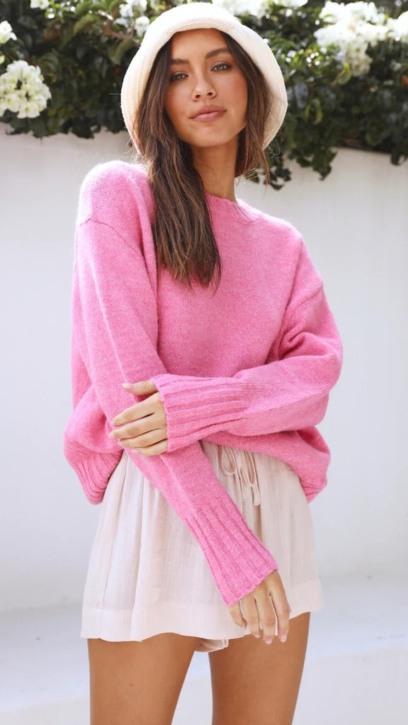 Pink Batwing Knit Sweater