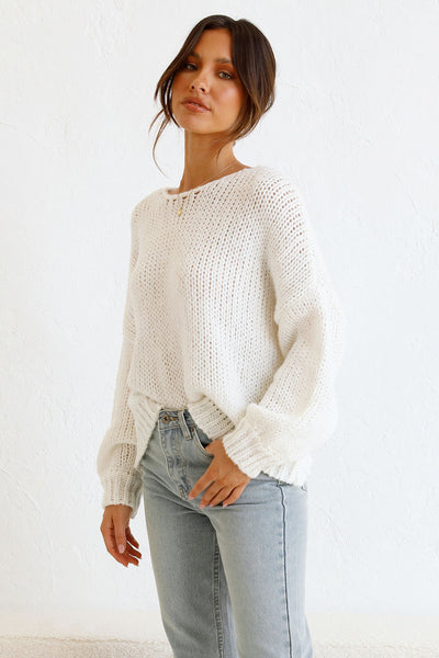 White Batwing Sleeves Knit Sweater