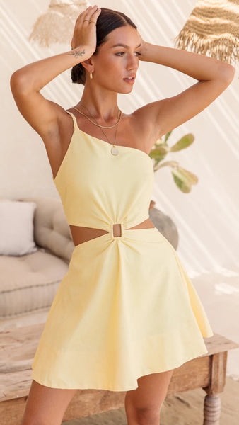Yellow One Shoulder Mini Dress