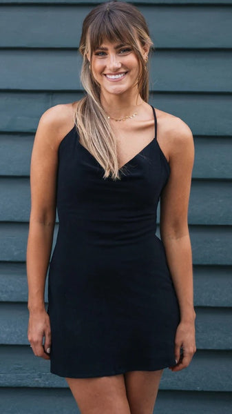 Black Solid Slip Mini Dress