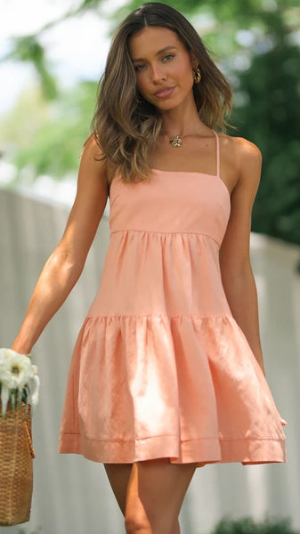 Peach Slip Babydoll Mini Dress