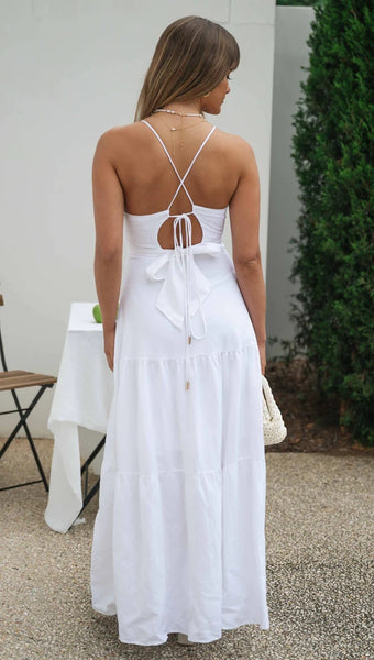 White Solid Slip Maxi Dress